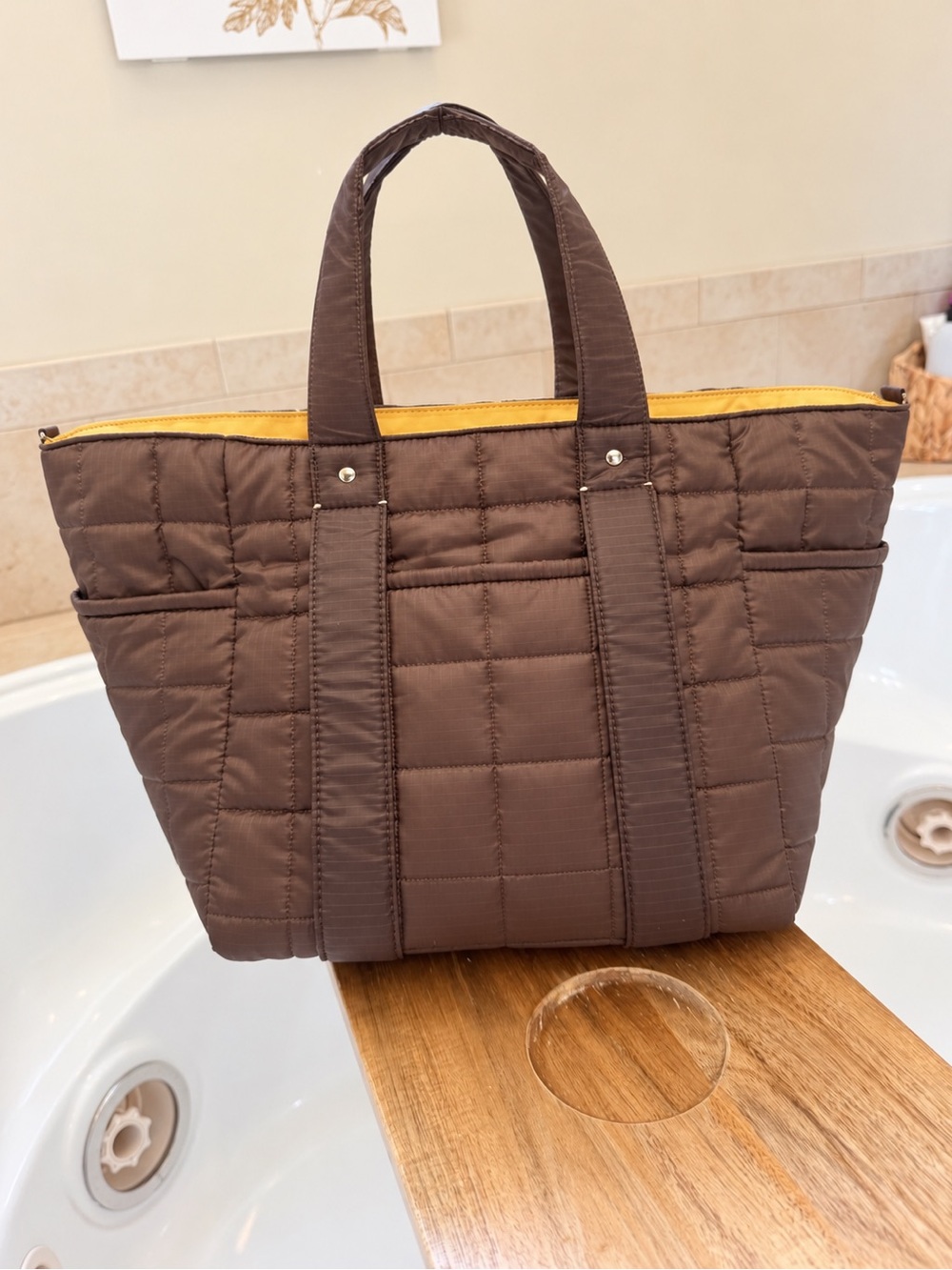 Clare V Le Box Tote Sportif - Mocha Quilted Ripstop $295